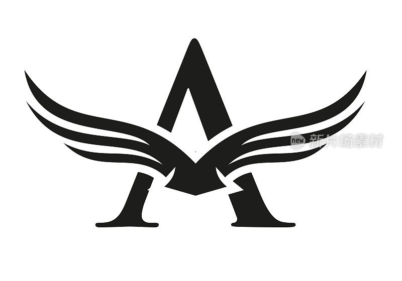 字母A翼Logo设计。首飞翼A字母Logo。字母A翅膀符号概念