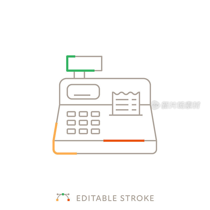 收银机多色线图标与可编辑的笔画