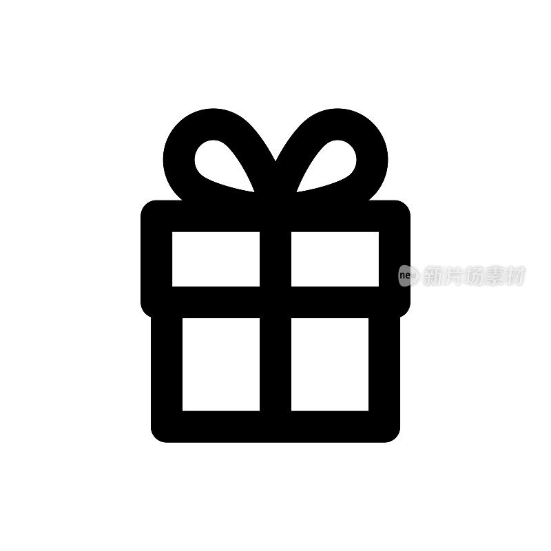 简单的礼品盒图标，矢量轮廓图标在白色背景。