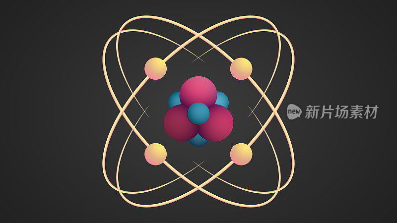 原子被隔离在黑暗的背景上。有质子、中子和电子的原子结构。