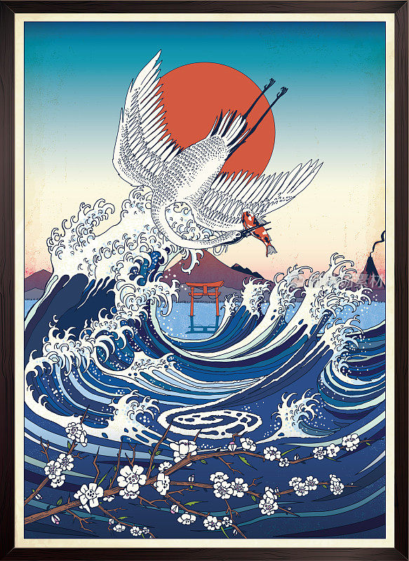 伟大的波浪，日本风格的插图