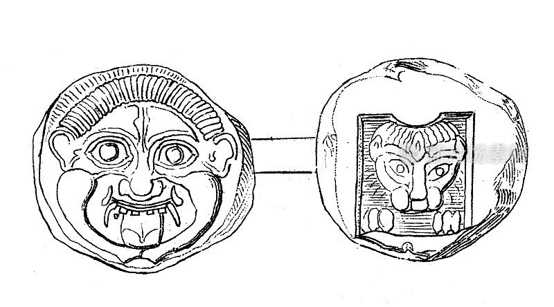 古董插图:希腊艺术，蛇发女怪硬币