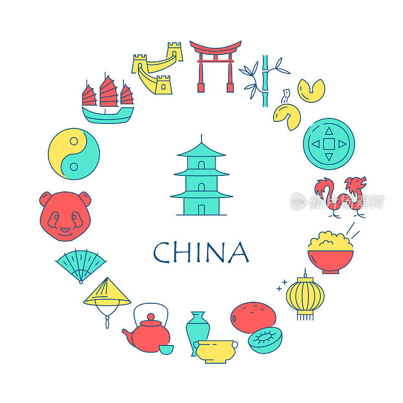 线条风格的中国圆形海报