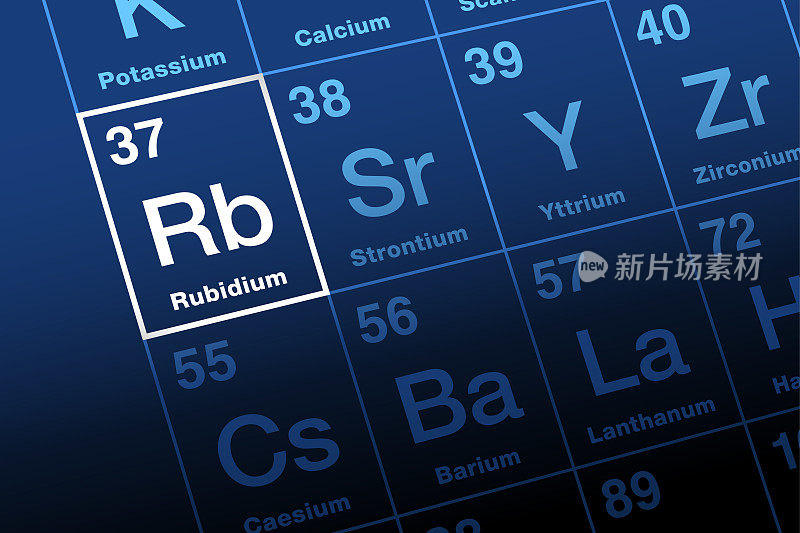 元素周期表上的铷，元素符号为Rb
