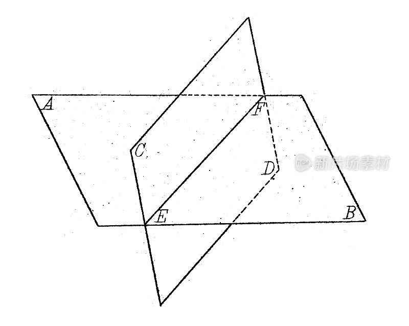 古董插图，数学和几何:立体，线和平面