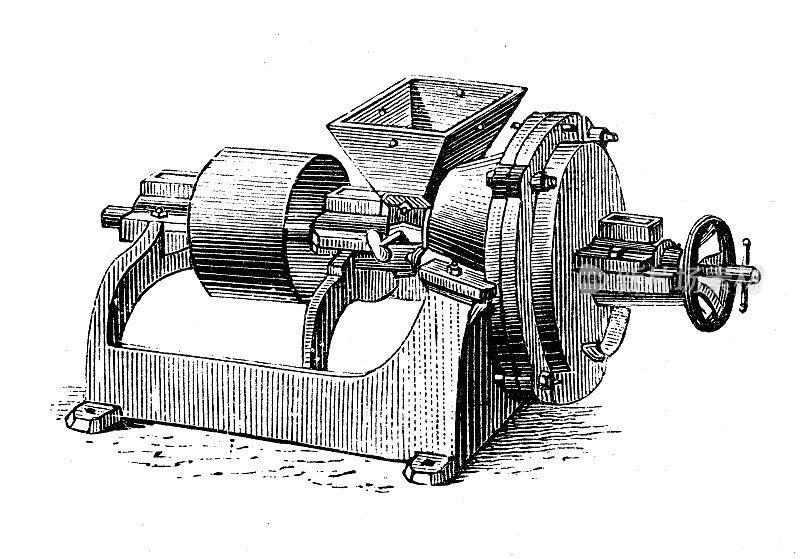 古董插图，应用机械和机器:圆锥磨