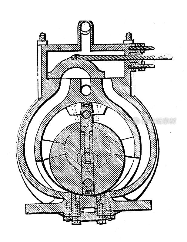 古董插图，应用力学:蒸汽动力旋转机器，凯尼恩