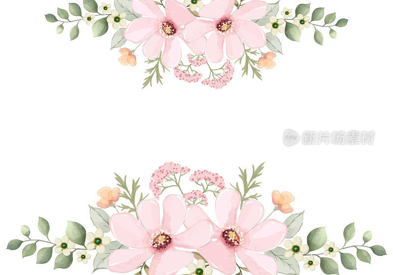 花卉背景与粉红色花水彩风格