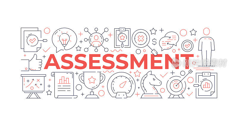 评估网页横幅设计模板与线条艺术图标