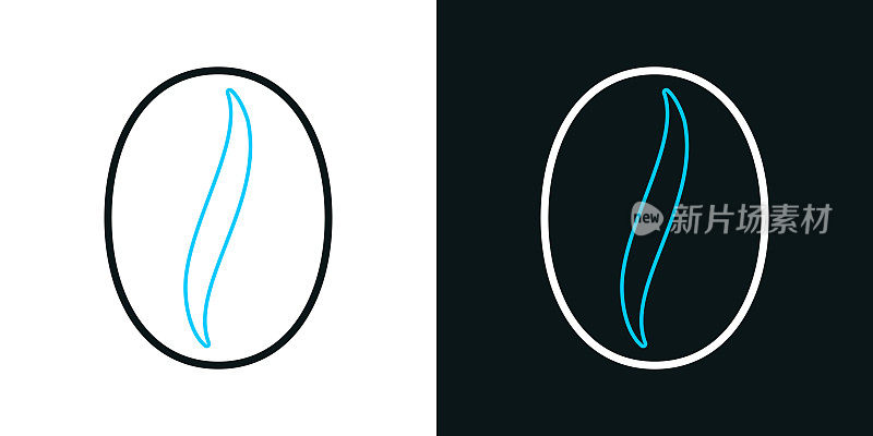 咖啡豆。黑色或白色背景上的双色线条图标-可编辑笔触