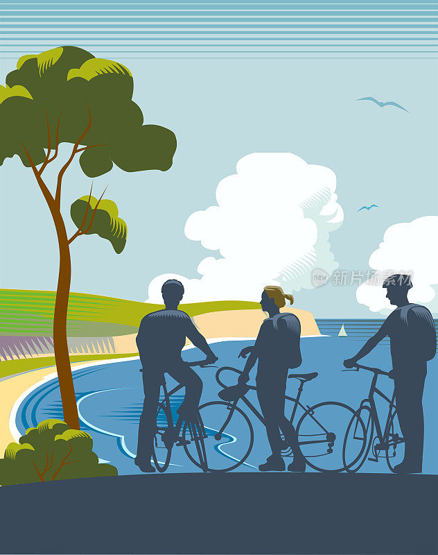 骑自行车的海滨风光