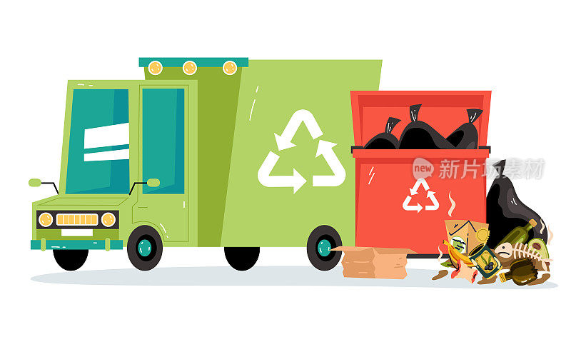 回收箱垃圾垃圾箱垃圾箱垃圾垃圾垃圾概念。矢量图形设计说明