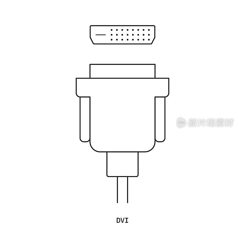 DVI电缆连接器-矢量图标。画插图。白底隔离