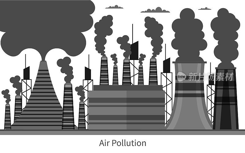 工业厂房、电塔、烟囱等污染空气，烟雾或雾等污染空气