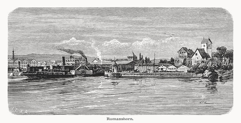 瑞士图尔高州罗曼香的历史观，木刻，1877年出版