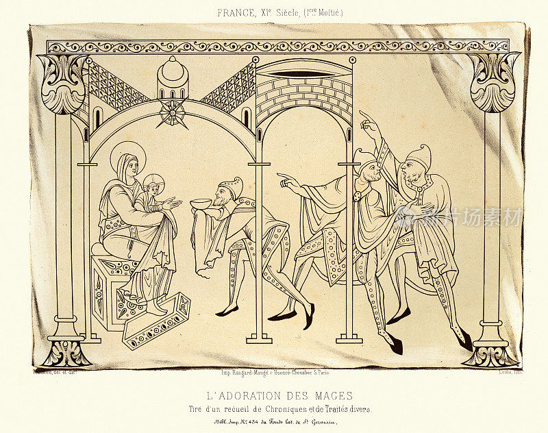 崇拜东方贤士，耶稣的诞生，11世纪的法国艺术