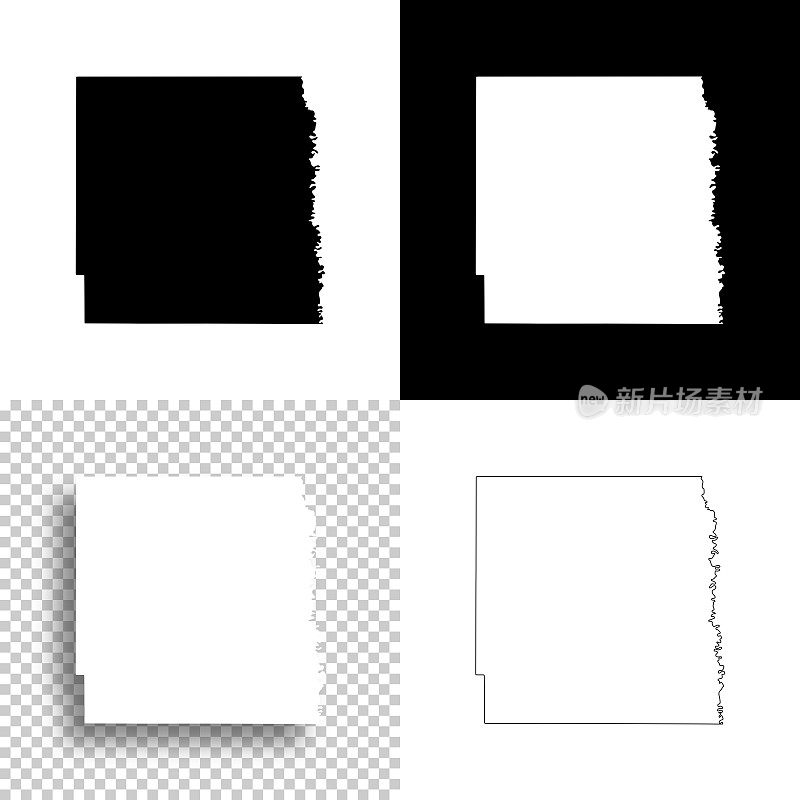 北达科他州特拉尔县。设计地图。空白，白色和黑色背景