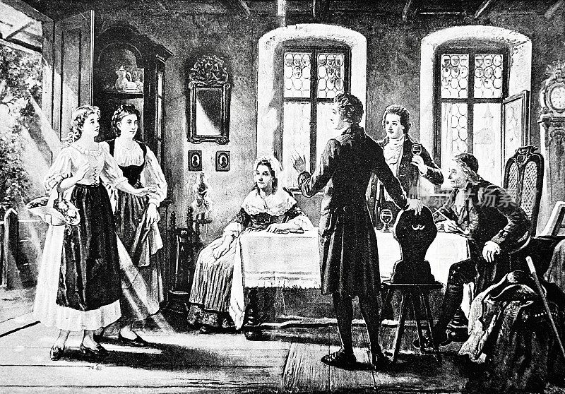 1770年，歌德在塞森海姆的客厅里与布里昂一家谈话