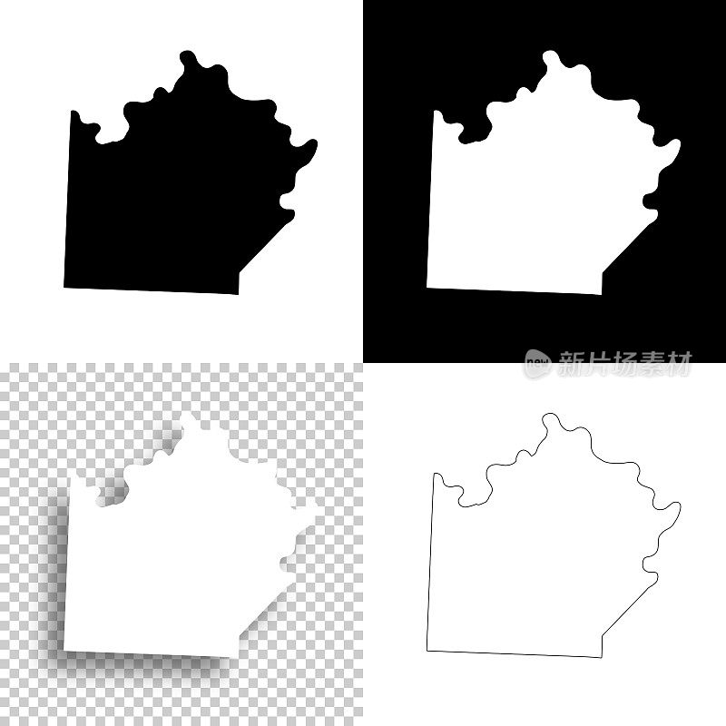 密苏里州的盐碱县。设计地图。空白，白色和黑色背景