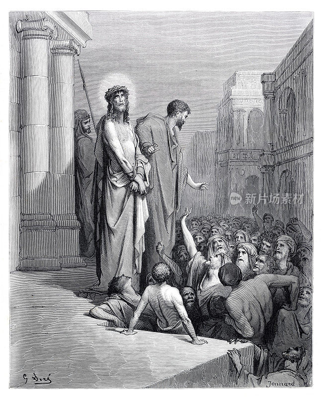 耶稣基督戴着荆棘冠冕由本丢彼拉多呈现给人们