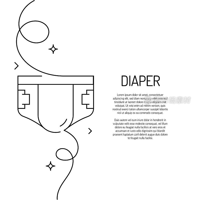 纸尿裤图标的连续线条绘制。手绘符号矢量插图。