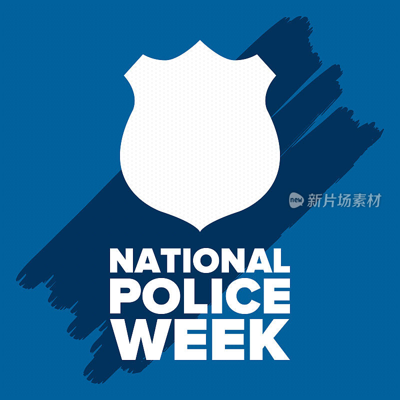 国家警察周。每年在美国庆祝。向警察英雄致敬。警徽和爱国主义元素。军官阵亡将士纪念日。海报、卡片,横幅。矢量图