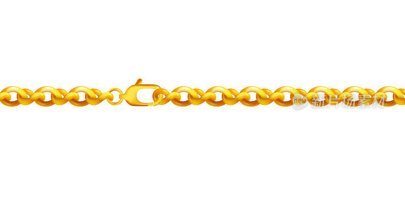 黄金珠宝链锁元素，现实向量插图孤立。