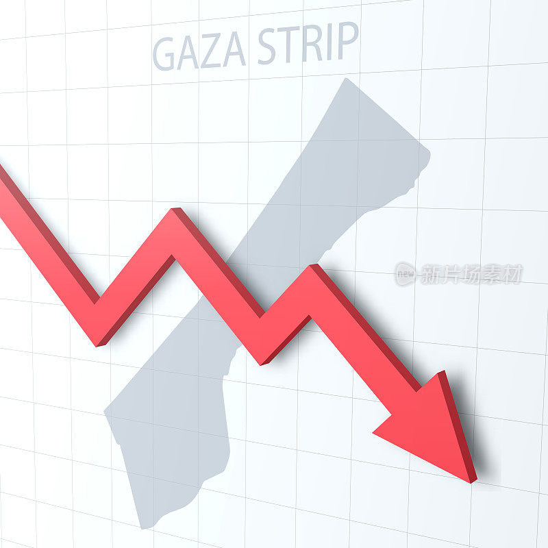 下落的红色箭头与加沙地带地图的背景