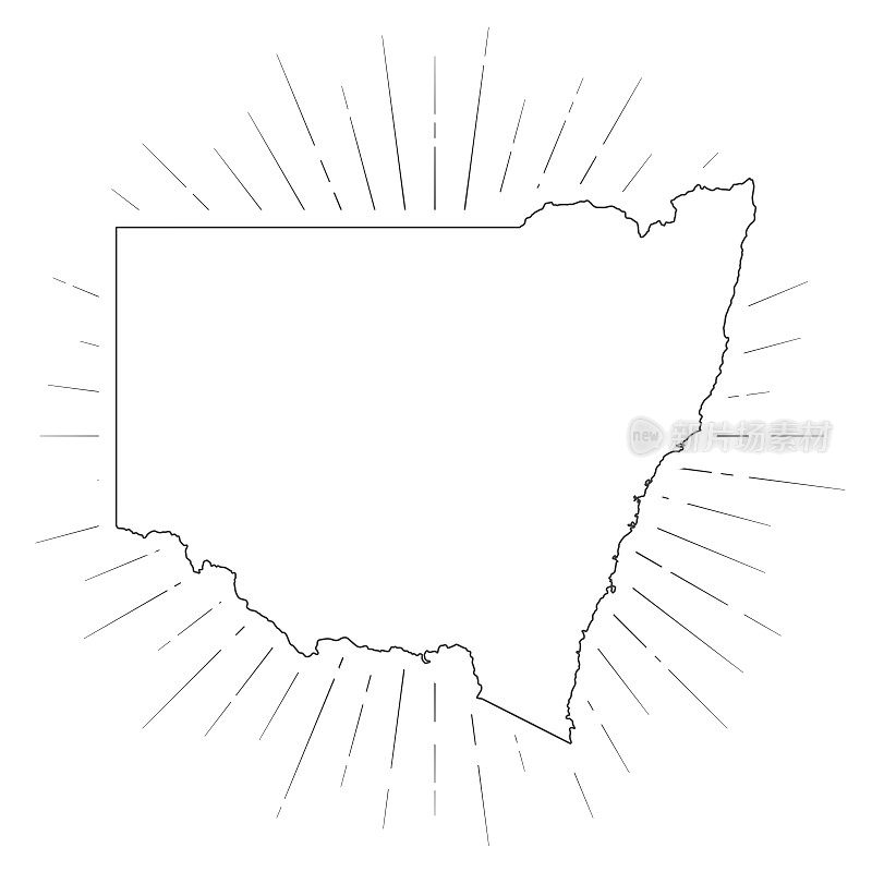 新南威尔士州地图与阳光在白色的背景