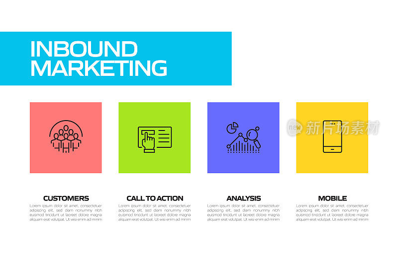 入站营销相关线路图标。向量符号说明。