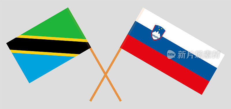 坦桑尼亚和斯洛文尼亚的交叉国旗。官方色彩。正确的比例