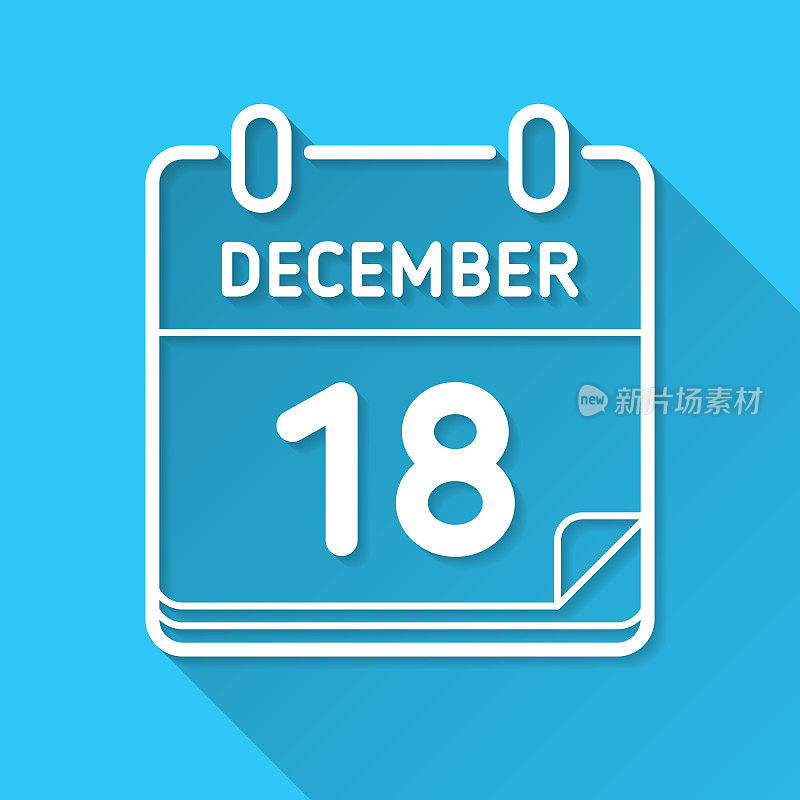 12月18日。图标在蓝色背景-平面设计与长阴影