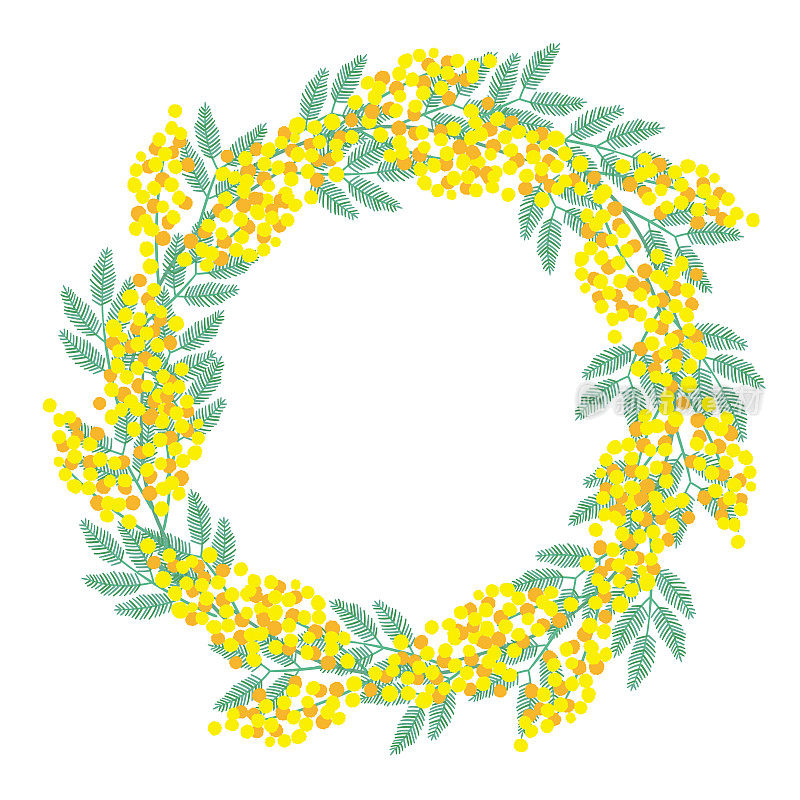 一个简单的含羞草(金合欢)花环插图