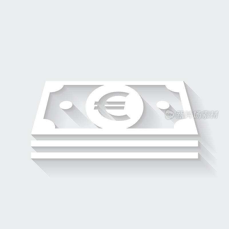欧元纸币。图标与空白背景上的长阴影-平面设计