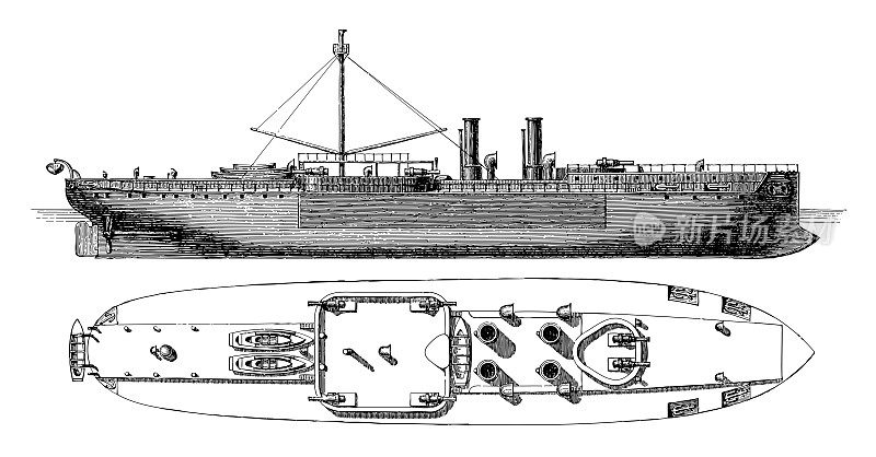 萨克森巡洋舰(德国)-老式雕刻插图