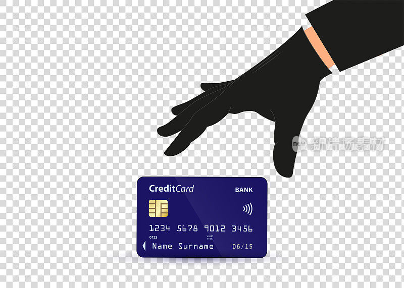 偷信用卡，在透明的背景下。