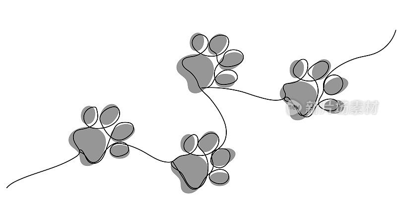 动物脚印的连续单线画