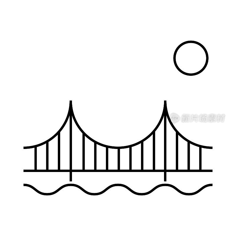 桥梁图标剪影，城市建筑设计，旅游线路建设符号矢量插图