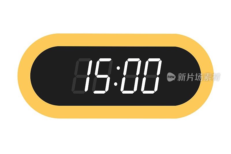 数字时钟显示15.00矢量平面插图。