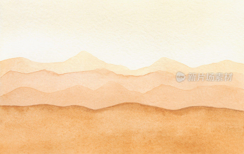 手绘的。水彩画抽象画的背景是黄山和小山，如同沙漠中的沙。