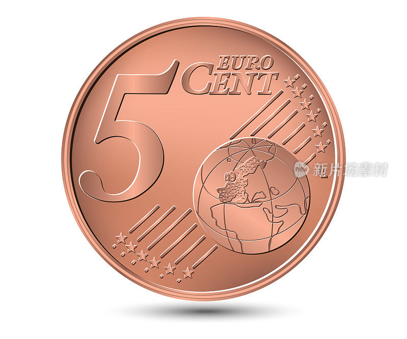 五欧分硬币。反向硬币。矢量插图。