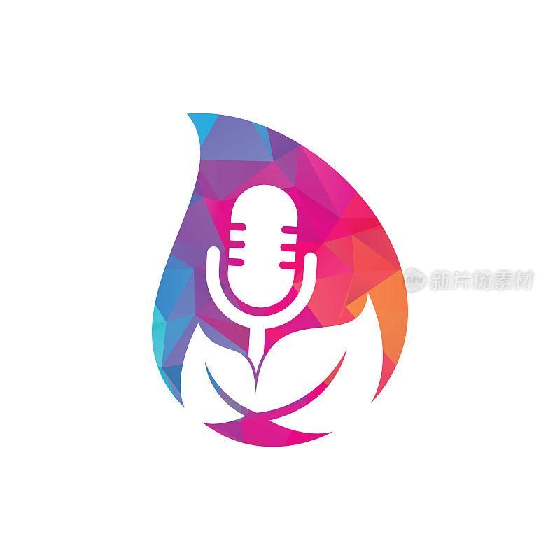 叶子podcast掉落形状概念logo设计模板。