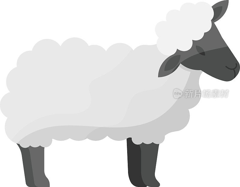 绵羊侧面视图概念，雪覆盖的羔羊矢量颜色图标设计，冬季元素符号，单板滑雪设备标志，极限运动股票插图