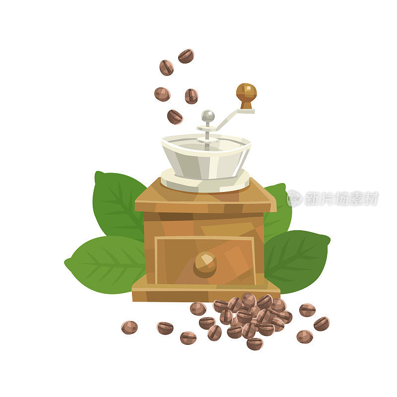 木制咖啡豆研磨机的复古与树叶