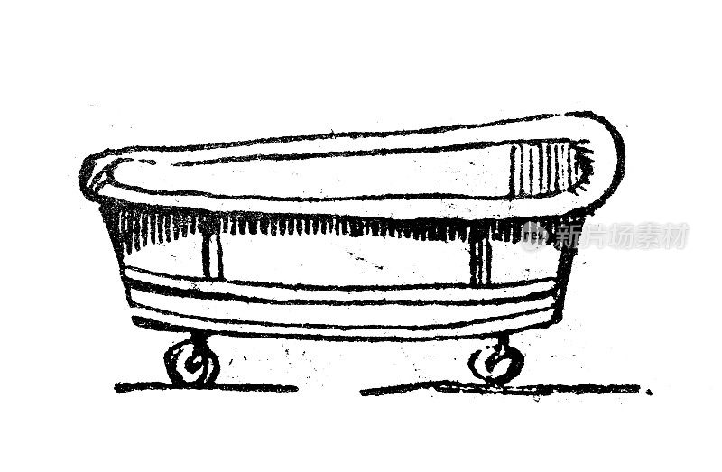 古董雕刻插画:浴缸