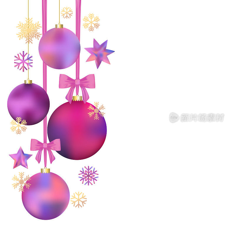 圣诞球。新年。假期。插图。雪花。发光。背景。弓。节日的背景。紫色。