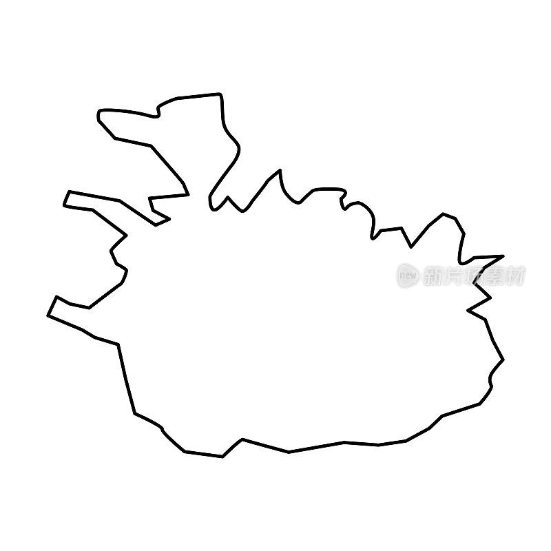 冰岛的地图。冰岛线性风格。线性图标