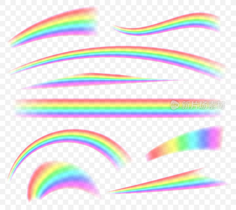 现实矢量彩虹集。透明光效。