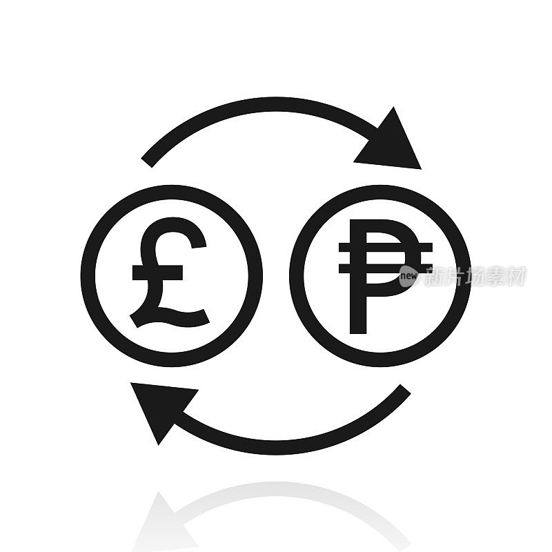 货币兑换-英镑比索。白色背景上反射的图标