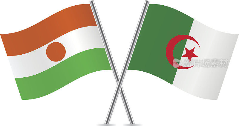 尼日尔和阿尔及利亚国旗。向量。